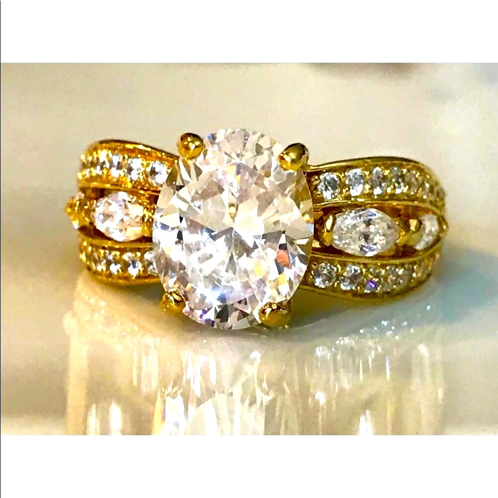 Simulated CZ Diamond Ring 14k Gold overSterling